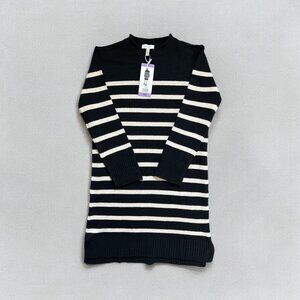 Jessica Simpson Black & Off White Striped Knit Sweater Dress XS Knee Length NWT